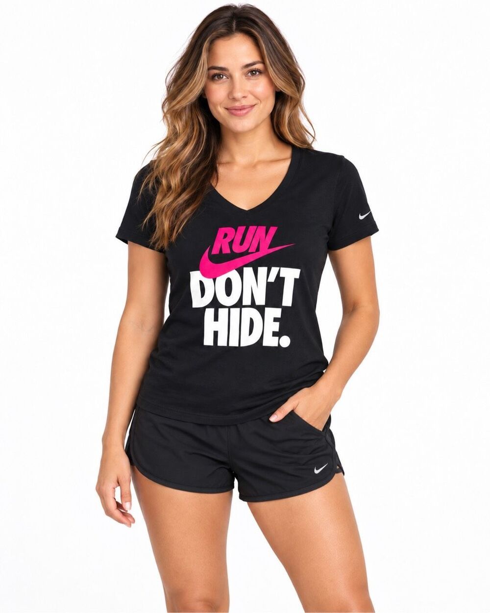 Nike Women’s Athletic Cut Dri-FIT Run Don’t Hide V-Neck Tee Medium 716866-010